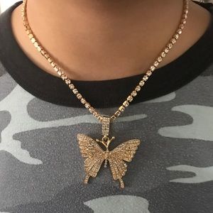 Big Butterfly Pendant Rhinestone necklace